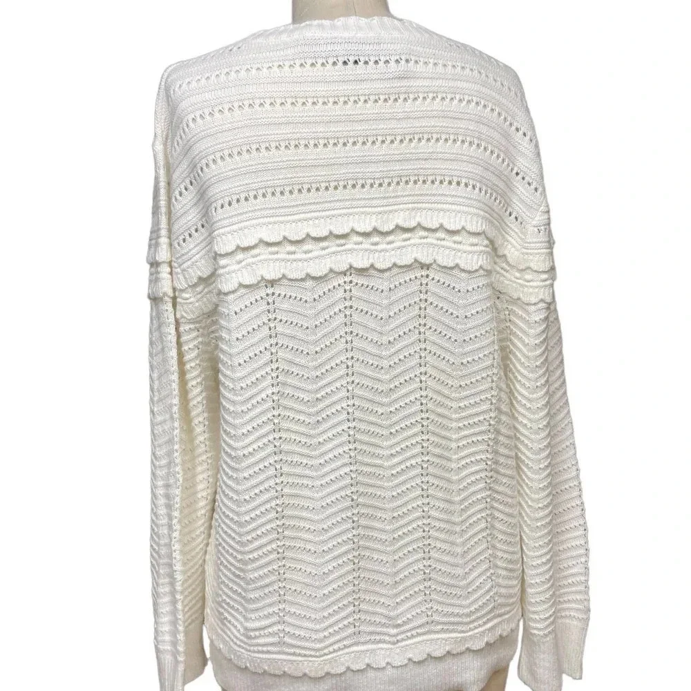 J. Crew Crewneck Scalloped Pointelle Sweater Ivory Size XL‎
